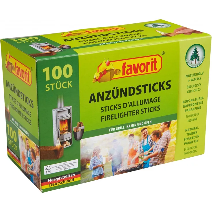 Favorit Favorit Anzündsticks, Naturholz und Wachs 100 Stück