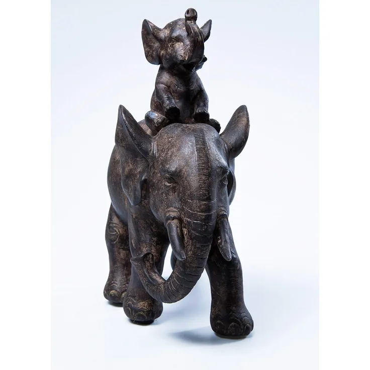Kare Design Deko Figur Elefant Dumbo Uno, Afrika Deko im Kolonialstil, kleiner Babyelefant mit Elternteil, Wohnzimmer Dekoration, schwarz (H-B-T) 19x17,5x8,5cm