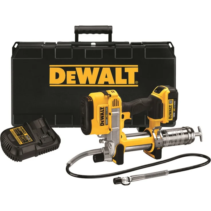DeWalt 4Ah Akku- - KFZ-Fettpresse (18V, mit Filter, leichtes Befüllen, einfache Handhabung, 1m Schlauch, leuchtstarke LED, hoher Arbeitsdruck) DCGG571M1 – Bild 1