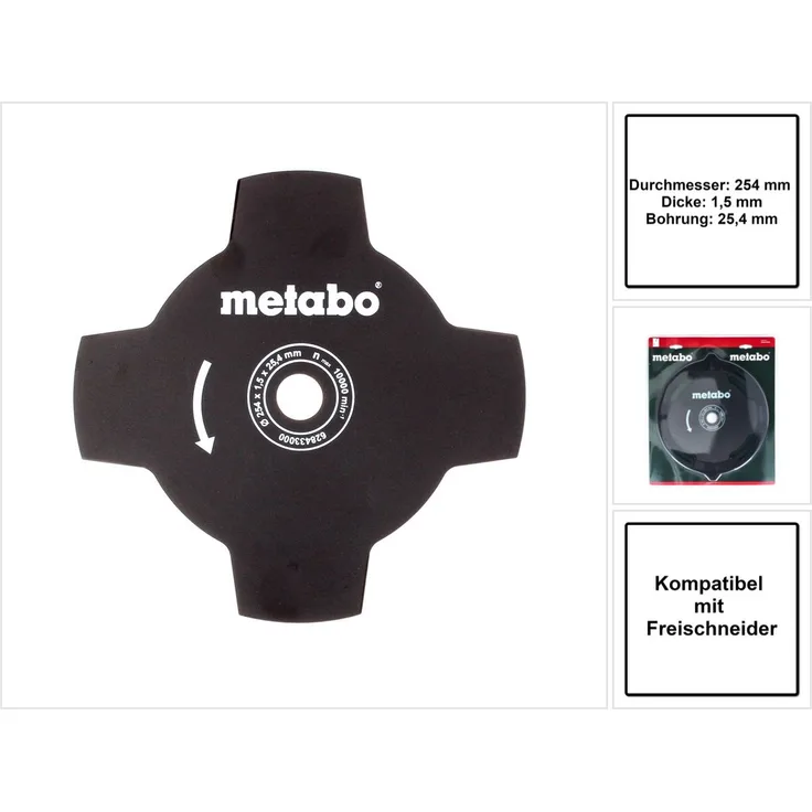 Metabo Grasmesser 4 flügelig für Freischneider ( 628433000 ) 254 x 1,5 x 25,4 mm
