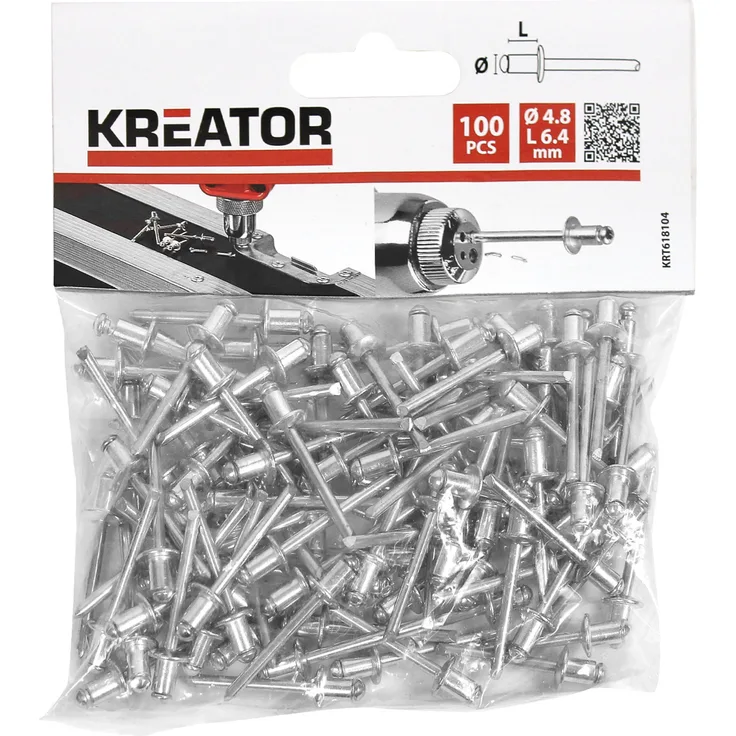 KREATOR 100 Stück Nieten Stahlnieten Popnieten Blindnieten ø 4,8 x L 6,4 mm