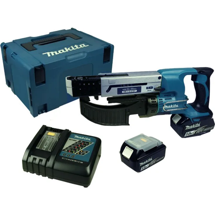 Makita DFR550 Akku Magazinschrauber mit 2 x Akku 5 Ah und Ladegerät im Makpac