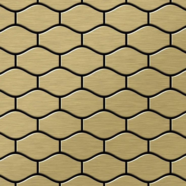 Mosaik Fliese massiv Metall Titan gebürstet in gold 1,6mm stark ALLOY Karma-Ti-GB Designed by Karim Rashid 0,86 m2
