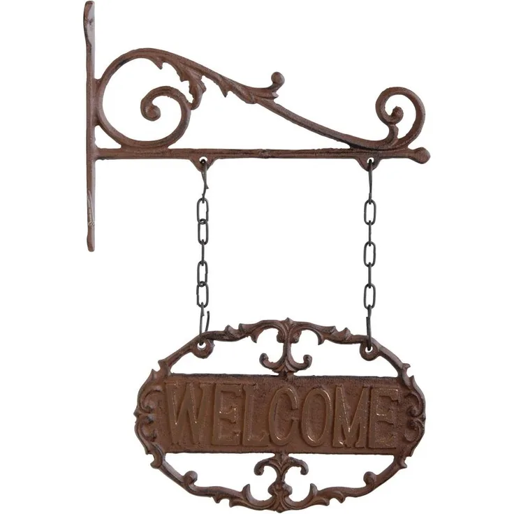 Esschert Design Wandschild, Willkommensschild, fest montierbar, ca. 23 cm x 3,8 cm x 34 cm