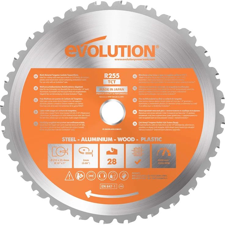 Evolution Elektrowerkzeuge - RAGE Mehrzweck-Sägeblatt mit Wolframkarbidbeschichtung, 255 mm – Bild 1