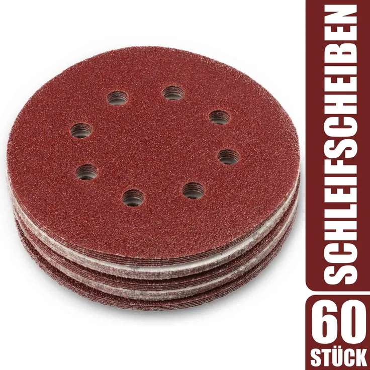 Schleifscheiben 8 Loch, 125 mm mit Klett 60 Stück