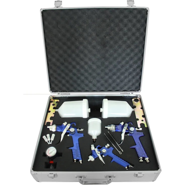 BAUMARKTPLUS 3x HVLP Spraypistole Lackierpistole Set Druckminderer Koffer Spritzpistole Luft