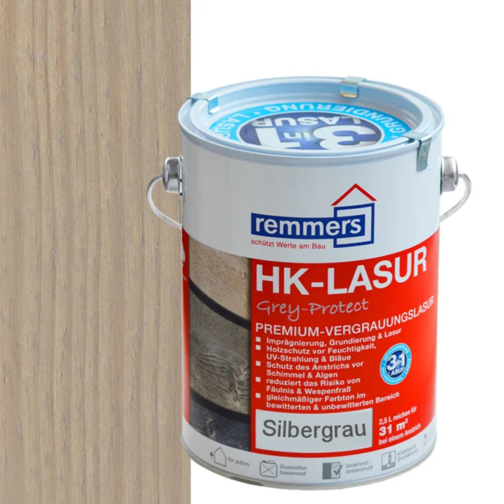Remmers - Remmers HK-Lasur 2,5 L Eimer Silbergrau - grau