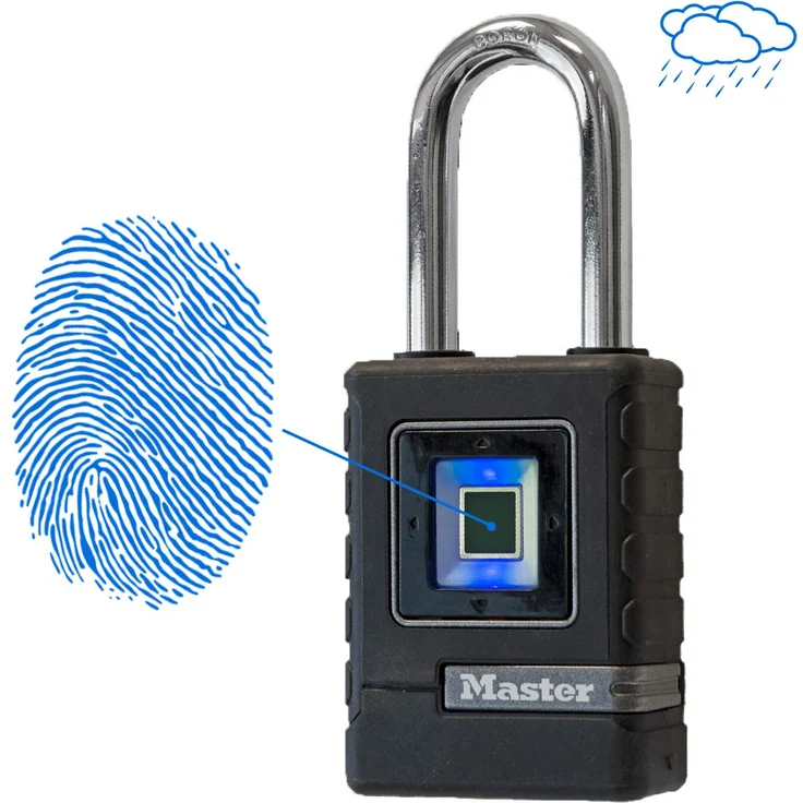 Master Lock 4901EURDLHCC Biometrisches Schwelast-Vorhängeschloss (Wetterfest) (Fingerabdruck-Schloss und Not-Richtungsschloss) (langer Bügel) -Geeignet für Anwendungen im Freien – Bild 1