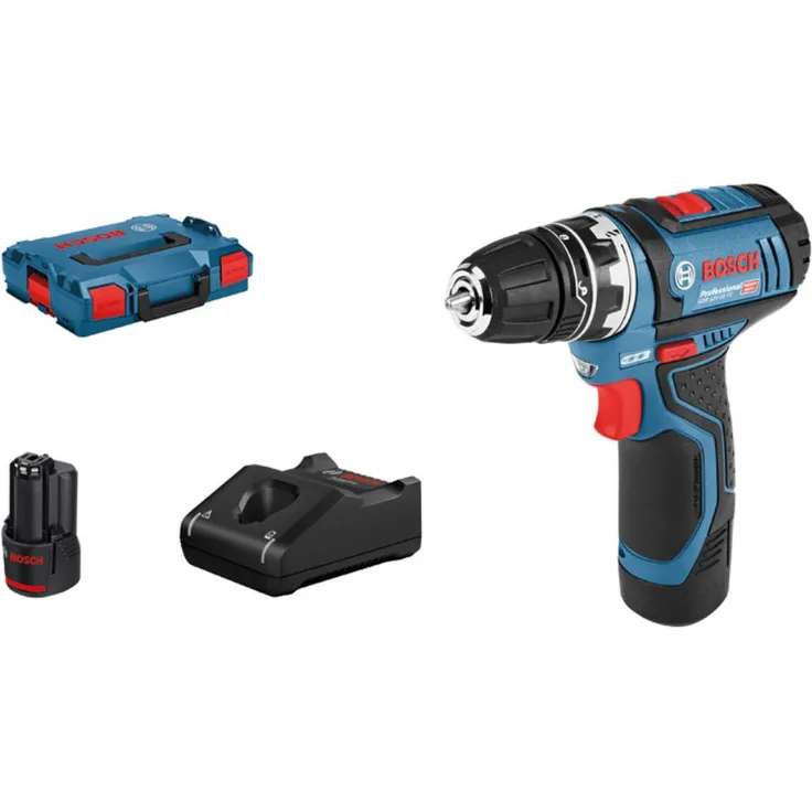 Bosch Professional GSR 12V-15 FC 12V System Akku Bohrschrauber (inkl. 2 x 2,0 Ah Akku, Schnellladegerät, Bohrfutteraufsatz, L-BOXX)