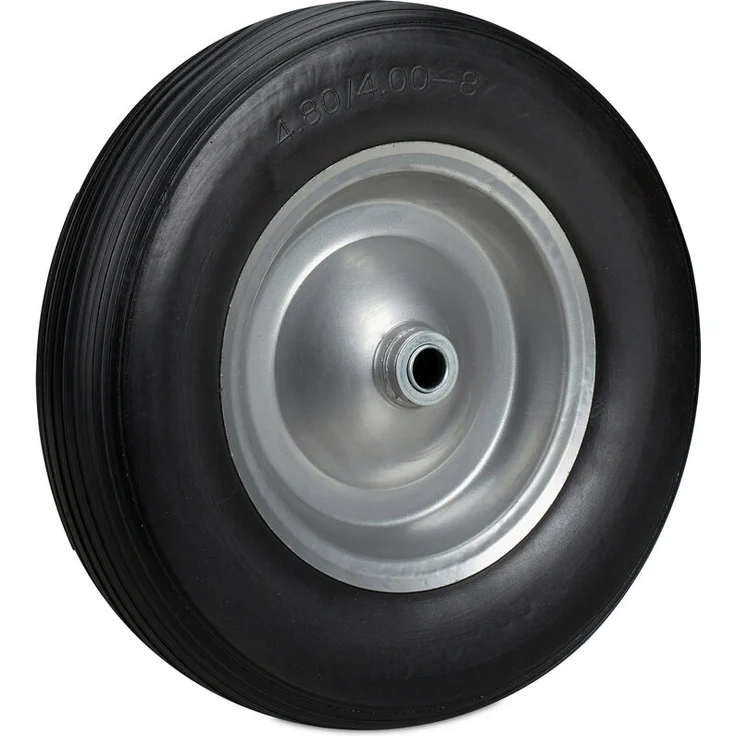 Relaxdays Schubkarrenrad 4.80 4.00-8, Vollgummireifen, Stahlfelge, Ersatzrad pannensicher, 100kg Traglast, schwarz-grau