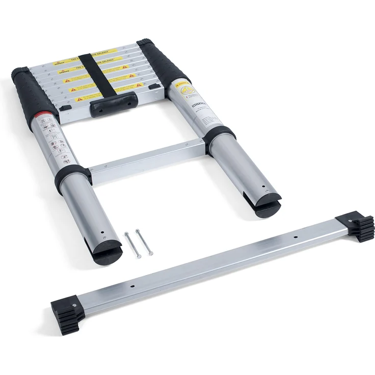 pavo 8006298 Alu-Teleskopleiter, ausziehbar, 11 Stufen, Aluminium-black