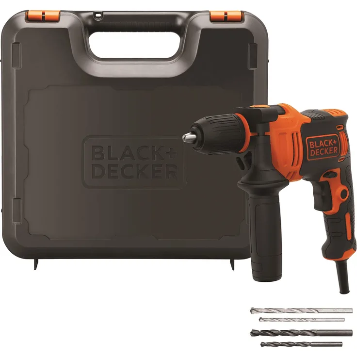 Black+Decker BEH710K-QS 710W 1-Gang Schlagbohrmaschine (Schlagbohrer, 13mm Schnellspannbohrfutter, konstanter Rechts--Linkslauf, Griffgummierung, Zweihandgriff) 230 V, orange-schwarz