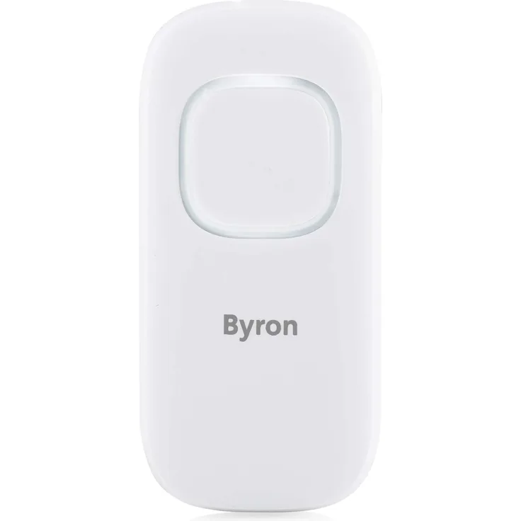 Byron DBY-25930 Funk-Klingeltaster, Zusätzlicher Klingelknopf für einen zweiten Eingang, Reichweite 200m, flacher Türdrücker, Anzeige bei schwacher Batterie, Weiß