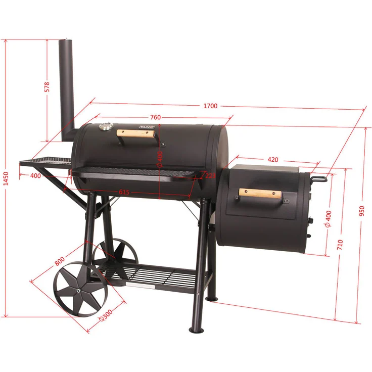 TAINO Yuma Massiver Smoker BBQ GRILLWAGEN Holzkohle Grill 90KG 3,5mm Offset, 145 x 170 x 80 cm – Bild 3