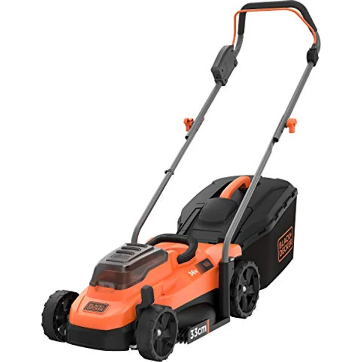 Black+Decker BCMW3336N-XJ Rasenmäher (36V, 33 cm Schnittbreite, für mittlere Rasenflächen bis 250 m², 5-fache Höhenverstellung, 35l Fangkorb, ohne Akku und Ladegerät), 36 V, Orange-Schwarz