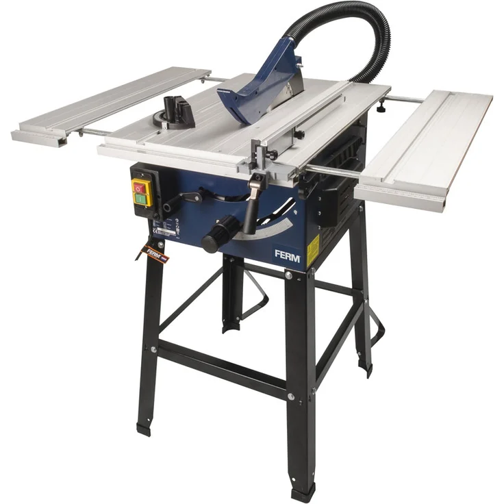 FERM Tischkreissäge 250mm - 1800 Watt - Ausziehbare Aluminium Arbeitstisch - Vakuum-Adapter - Winkelanschlag und Parallelführung - Inkl. T40 (TCT) Sägeblatt – Bild 1