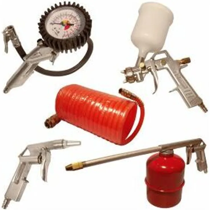 MAUK Druckluft Geräte Set 5 tlg. Farbpistole Reifenfüller Ausblaspistole Sprühpistole Spiralschlauch 5 m - Mauk