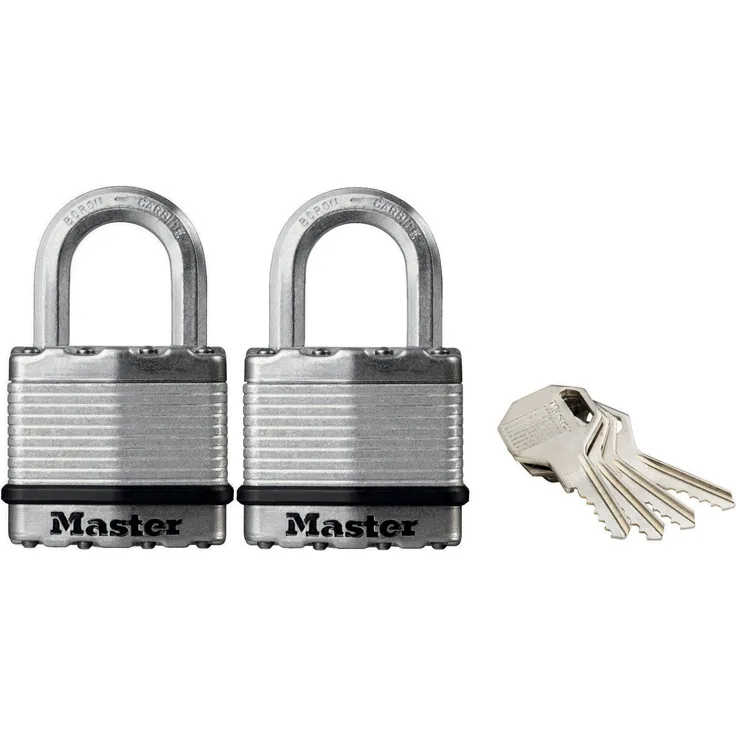 MASTER LOCK Hochsicherheits Vorhängeschloss [Schloss mit Schlüssel] [Laminiertem Stahl] [Wetterfest] [2er-Pack] M1EURT - Ideal für Lagerräume, Lagerschuppen, Garagen, Zäune