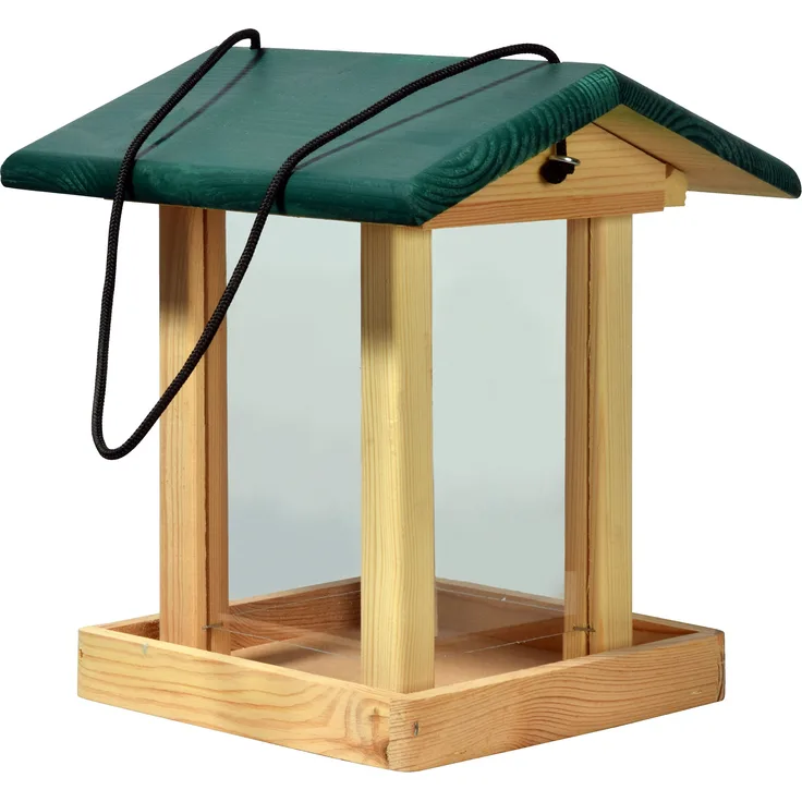 dobar 90040FSCe Futterspender Vogelfutterhaus aus Holz für Wildvögel, 21 x 21 x 28 cm, grün