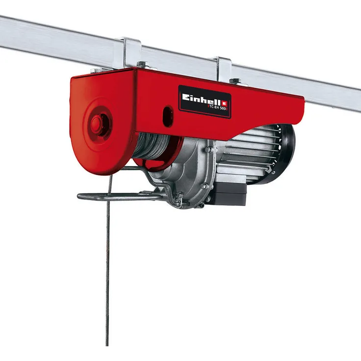 Einhell Seilhebezug TC-EH 500 (1.000 W, Not-Ausschalter, automatischer Bremse und Endabschaltung, inkl. 12 m drallfreiem Drahtseil, Umlenkrolle mit Lasthaken und Sicherheitsbügel)