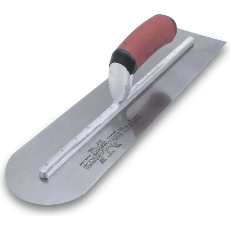 Marshalltown Glättkelle mit vorne runder Front, gebogener DuraSoft Griff, aus Carbonstahl, für Boden und Beton sehr gut geeignet, Grösse der Kelle: 406x102 mm