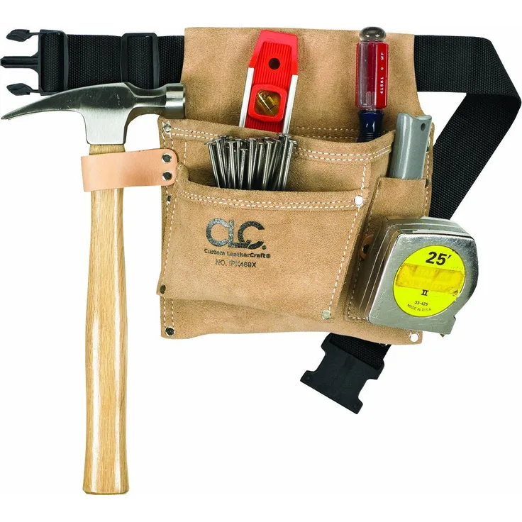 Custom LeatherCraft Pocket Suede Tool Bag with Belt CLC IP489X Werkzeugtasche mit 3 Fächern, Veloursleder mit Poly-Web-Gürtel, hautfarben