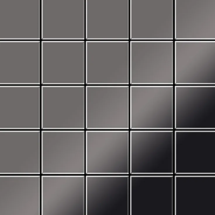 Alloy Mosaik Fliese massiv Metall Titan hochglänzend in dunkelgrau 1,6mm stark Century-Ti-SM 0,5 m2