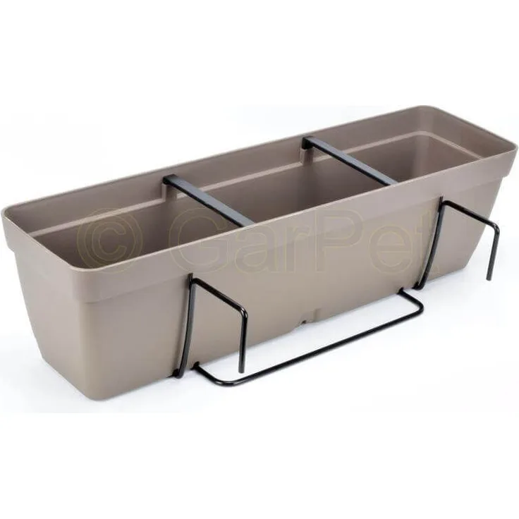 Geländerkasten inkl Halterung Wasserspeicher Balkon Geländer Blumen Kasten 50 cm taupe