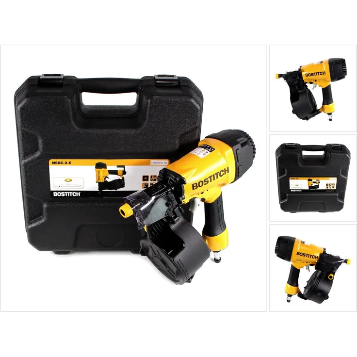 Bostitch N66C-2-E Druckluft Nagler Coilnagler bis 8,3 Bar 32 - 64 mm x 2,03 - 2,5 mm mit Einzelauslösung und Aluminium-Gehäuse im Tragekoffer