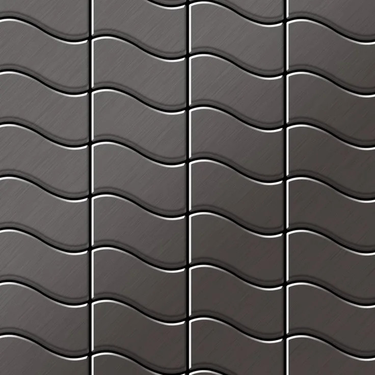 Alloy Mosaik Fliese massiv Metall Titan gebürstet in dunkelgrau 1,6mm stark Flux-Ti-SB Designed by Karim Rashid 0,86 m2