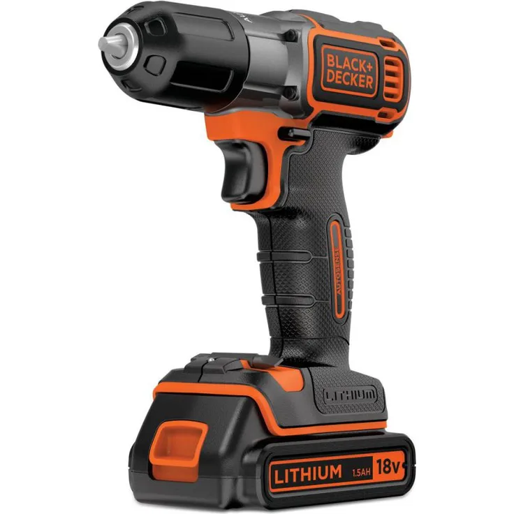 Black+Decker Autosense Akku-Bohrschrauber (Akkubohrer mit Autoselect-Technologie und LED-Arbeitslicht zum Bohren in Holz und Metall und zum Schrauben 1 x Akkuschrauber Li-Ion 18 V) ASD18K