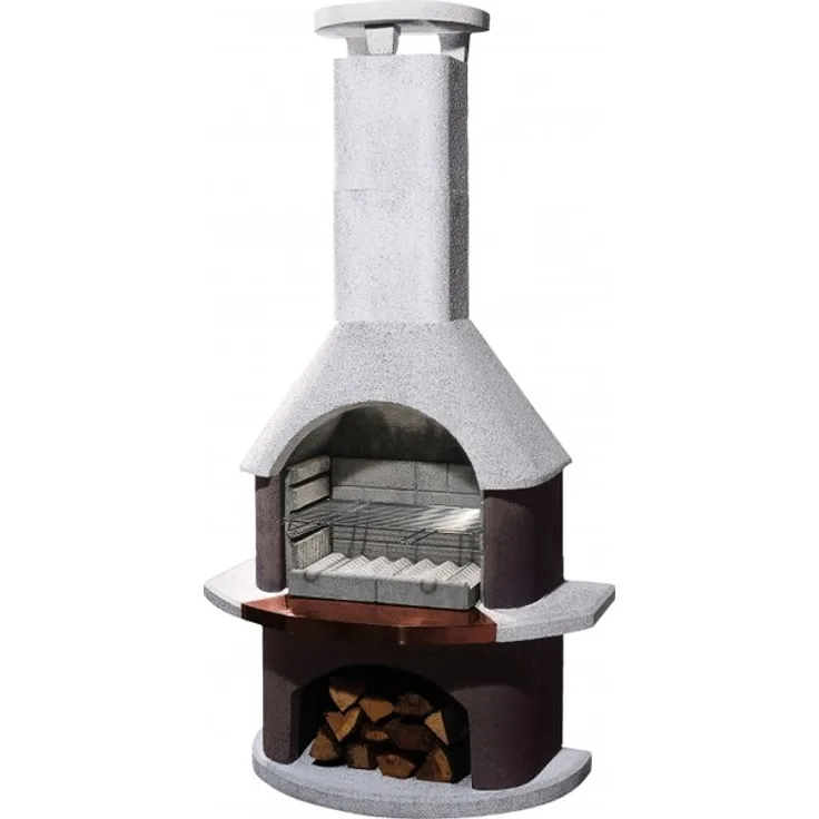 Buschbeck 90074.000 Holzkohlegrillkamin San Remo, weiß-braun, 206 x 110 x 65 cm, Grillfläche 53 x 34 cm