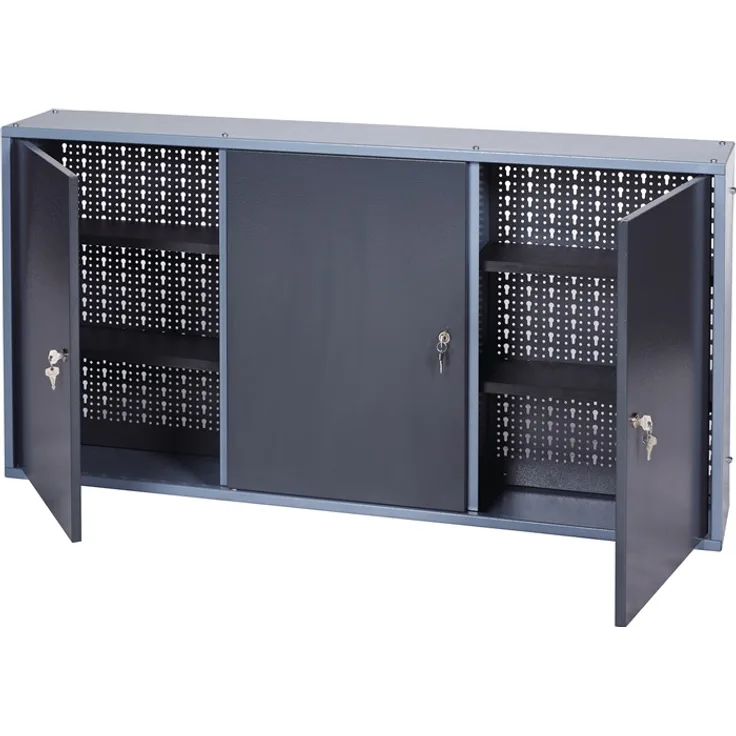 Werkzeugschrank H600xB1200xT190mm silber anthrazit 3 Lochrückwände,3 Türen