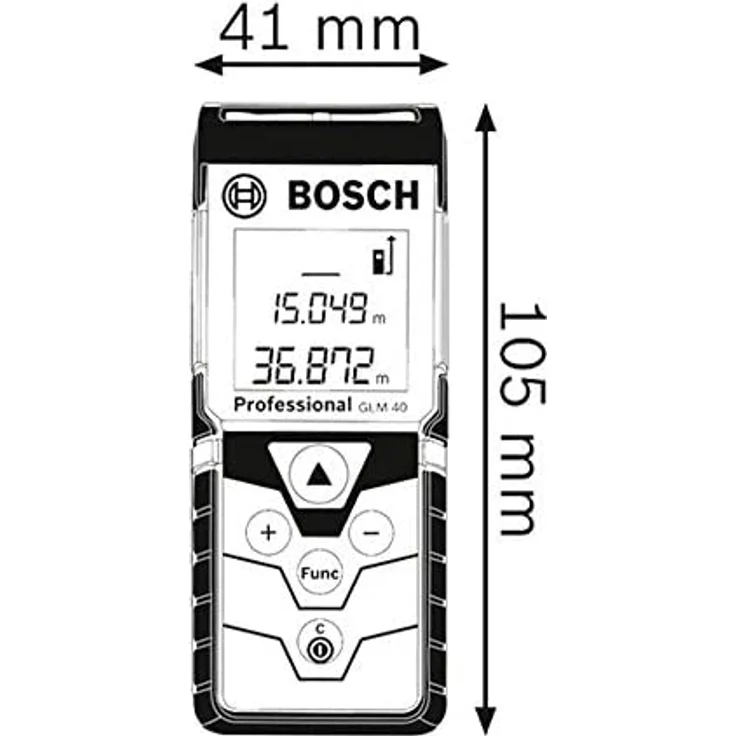 Bosch Professional Laser Entfernungsmesser GLM 40 (Flächen--Volumenberechnung, max. Messbereich: 40 m, 2x 1,5-V Batterien, Schutztasche) – Bild 6