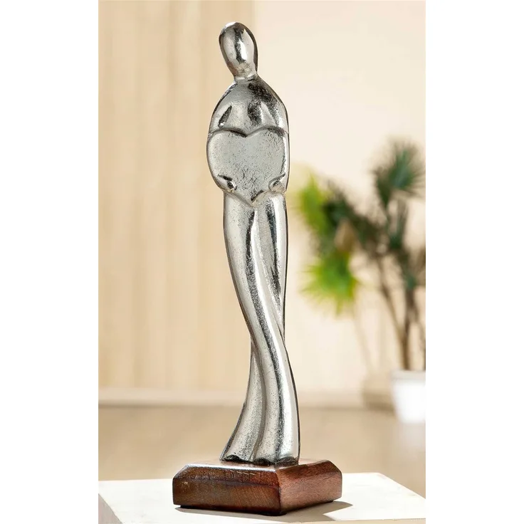 Gilde Alu Figura Herz Für Dich Mangoholz silberfarben L = 8 x B = 8 x H = 30 cm