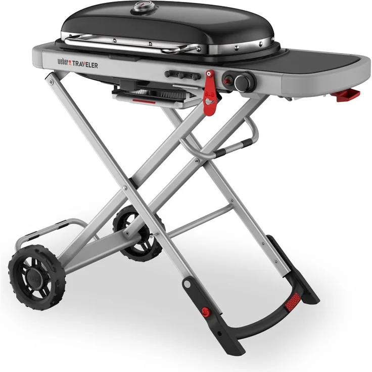 Weber Traveler Gasgrill Schwarz, 1 Brenner, 6-8 Personen, Grillfläche 63 x 34 cm (9010079)