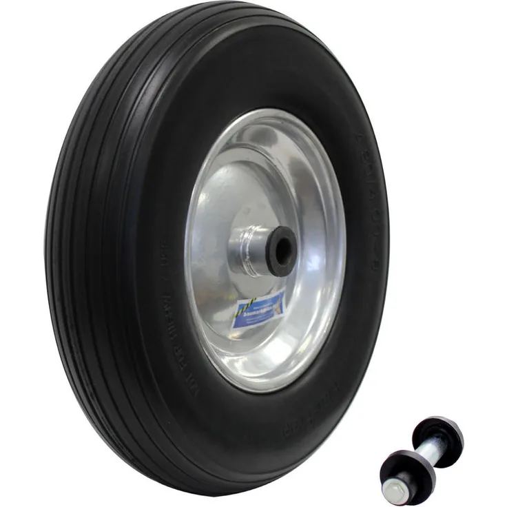 Schubkarrenrad Vollgummi Pannensicher 4.80-4.00-8 mit Achse PU Stahlfelge schwarz
