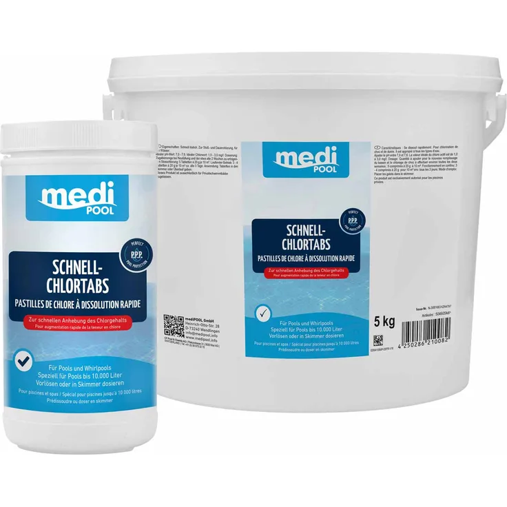 mediPOOL Schnell-Chlor Tabs 20 g, Schnellchlortabletten, Chlortabletten, Poolreinigung Inhalt:1 kg