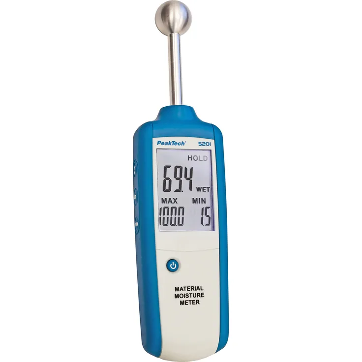 PeakTech 5201 - Feuchteindikator, Materialfeuchtemessgerät, Feuchtemesser, Baufeuchtemessgerät, Feuchtigkeitsmessgerät Holz, Wand, Putz, Gips, Mauerwerk, Feuchtigkeits Detector - Messtiefe: 20 - 40 mm