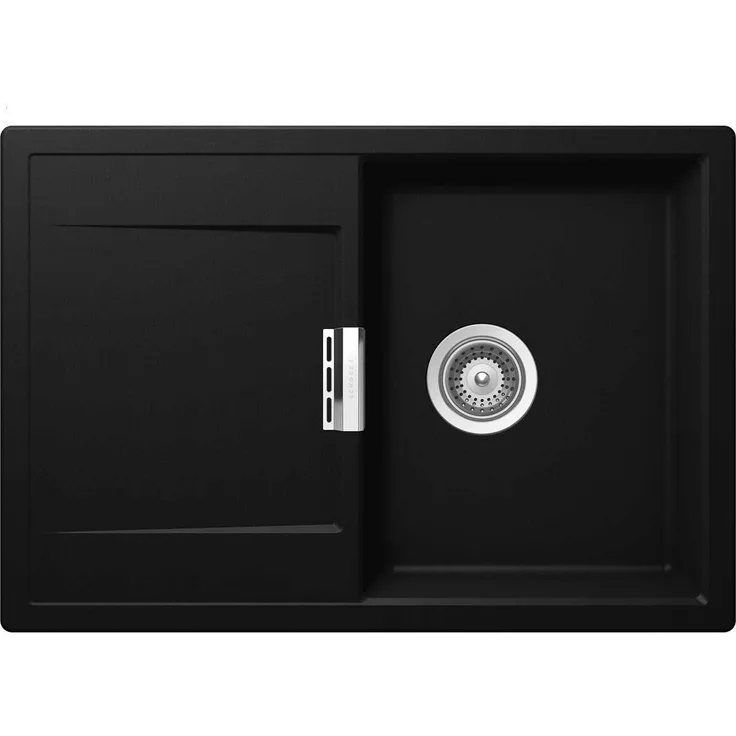 SCHOCK kompakte Küchenspüle 74 x 51 cm Mono D-100S Puro - CRISTADUR schwarze Spüle mit Abtropffläche ab 45 cm Unterschrank-Breite