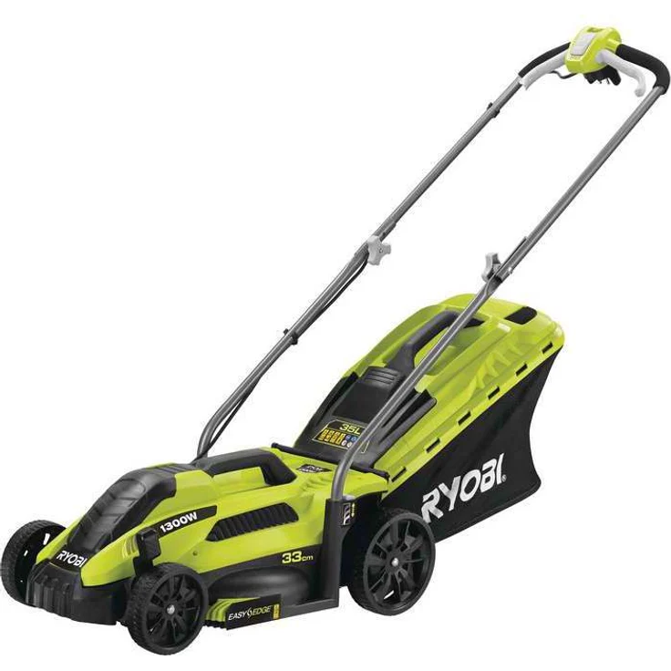 Ryobi Elektro-Rasenmäher RLM13E33S, Grasmäher mit 1300 W, 33 cm Schnittbreite, 5-stufige zentrale Schnitthöhenverstellung, EasyEdge Rasenkamm, 35 l Textil-Grasfangsack mit Hardtop, Art.-Nr. 5133002343 – Bild 2