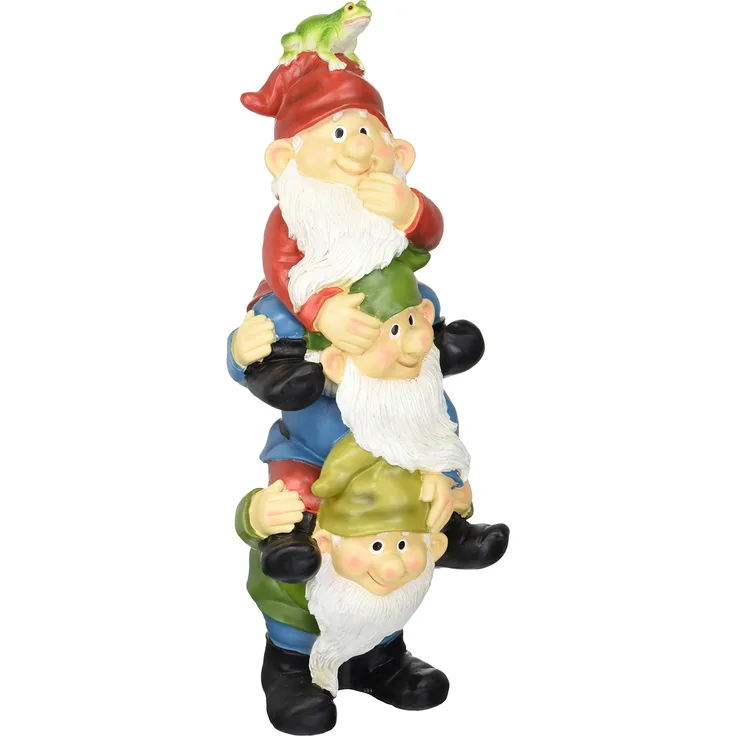 Design Toscano Turm aus drei Zwergen und Frosch, Figur