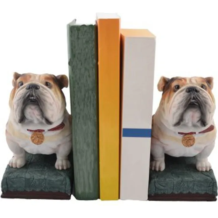 2er Set Buchstützen Bulldogge Figur Hund Buchstütze