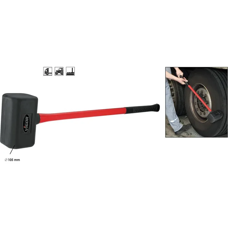 Vigor Gummihammer (5 kg, extra schwere Ausführung, zum Lösen festgerosteter Felgen für NKW, rückschlagfrei durch Stahlkugeln) V2234