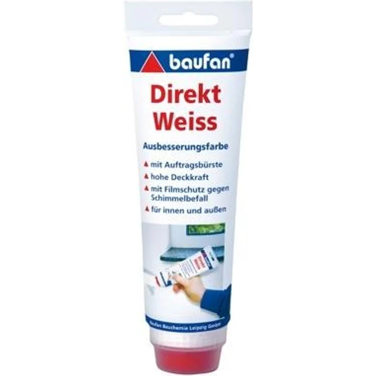 Baufan Direkt Ausbesserungsfarbe, Weiß mit Auftragsbürste, 250 ml – Bild 1