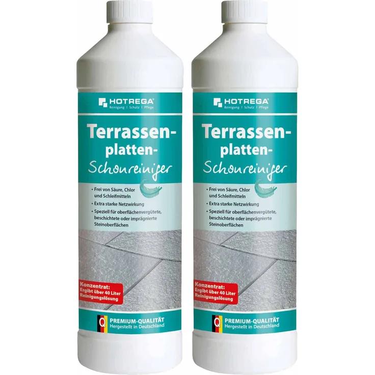 HOTREGA Terrassenplatten Schonreiniger 1 Liter - Steinreiniger Materialschonendes Konzentrat Inhalt: 2 Stück