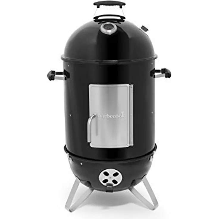 Barbecook Holzkohlegrill Räucherofen Smoker für kalt und heiß räuchern mit Temperatur-Sonde und regulierbarer Luft-Zufuhr, schwarz, 39 x 39 x 99 cm