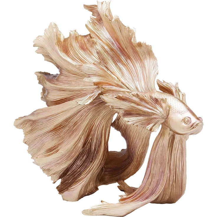 Kare Design Deko Figur Betta Fish Gold, Crowntail fisch, extravagante Dekofigur, goldene Dekofigur, (H-B-T) 57,3x63,4x33,7cm