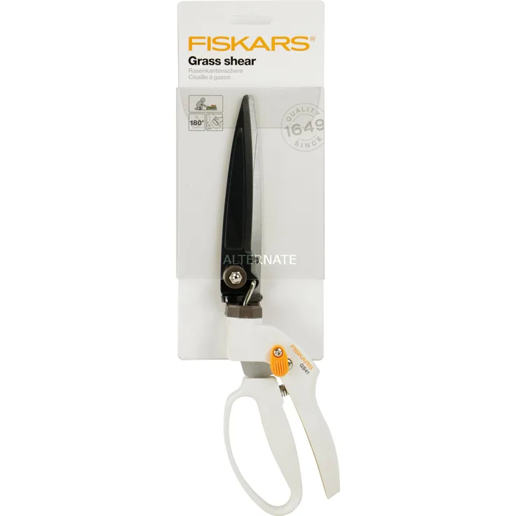 Fiskars Rasenkantenschere GS41 für Form- und Rückschnitt von Rasen und Hecken, Länge 35,5 cm, Gewicht 250 g, Weiß-Orange, FiberComp-Hochwertiger Stahl, Light, 1026917 mittelgroß